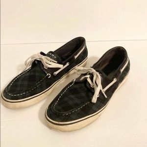Sperry Womens Green/Blue Plaid Size 9.5M 11W
